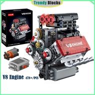 G8909,V8 Engine Model Building Blocks Car Technic V8 Engine with Motor