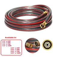 Meco Garden Water Hose with Hose Coupling 25FT - 75FT BLACK WITH RED for Gardening Tools - TFM