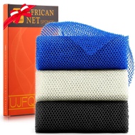 UJFQBH 3 Pieces African Bath Sponge African Net Long Net Bath Sponge Exfoliating Shower Body Scrubbe