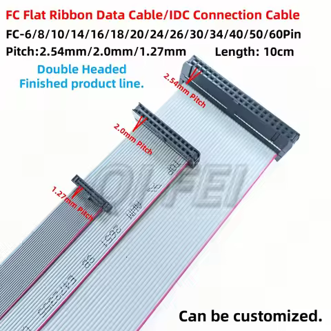 1PCS 1.27 2.0 2.54mm Pitch FC-6/8/10/14/16/20/30/34/40/50Pin Flat Ribbon Data Cable Wire IDC Double 