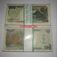 (GRESS/UNC) Uang kuno 1 gepok atau 100 lembar 500 orang utan 1992