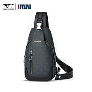 SEPTWOLVES กระเป๋ากระเป๋าหนังแบบสะพายพาดขวางลำตัวกันน้ำสำหรับผู้ชายVlogger ทำงานลำลองกระเป๋าคาดหน้าอ