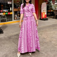 ZANZEA ชุดสูทผู้หญิงพิมพ์ลายหรูหราแขนแร็กแลนปกเสื้อสองแถวชุดกระโปรงยาว #0825