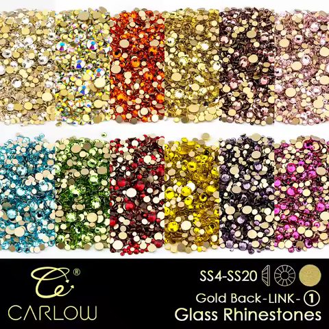 CARLOW SS4-SS20 1440PCS Shiny Gold Back Glass Crystal Non Hotfix Rhinestones For DIY Crafts Nail Art