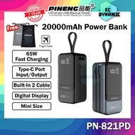 Pineng PN-821 20000mAh Powerbank Mini 65W Powerbank Built-In Cable Power Bank Original Pineng PowerB