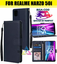 SARUNG BUKU FLIP REALME NARZO 50i / LEATHER CASE KULIT UNTUK REALME NARZO 50i / FLIP WALLET KULIT UN