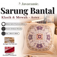 Javaramic Premium Satin Sofa Cushion Cover with Full Embossed Aster Flower Embroidery 48x48cm Classi