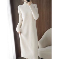 Erdos Cashmere Knitted Dress - Loose Fit, Half-High Collar for Women