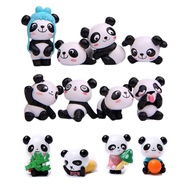 12Pcs Mini Panda Figurines 1.5inch Cartoon Miniature Resin Panda Cake Toppers Figures Set for DIY Fa