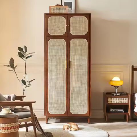 Contemporary Popular Wardrobe Pu Rattan Appearance Design Wardrobes Enhance Cohesion Home Furniture 