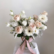 【鮮花】米粉白色玫瑰太陽花自然風美式鮮花捧花
