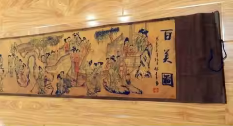 Silk Paper Pretty Chinese Ancient Painting 1 Hundred Beautiful Women Scroll