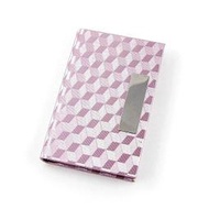 皮夾式名片盒 閃亮鋁絲方格編織不銹鋼金屬盒絨面內襯隱藏式磁扣名片夾 階梯立體方格面 淺紅色