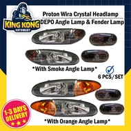 Depo Proton Wira Crystal Glass Headlamp + Corner Lamp + Fender Lamp (Black) (6pcs/set) - Made In Tai