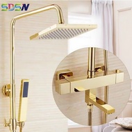 Themostatic Shower Set SDSN Gold Thermostatic Bathroom Shower Faucet Square Rainfall Shower Head Bra