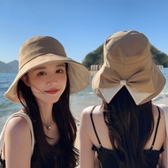 【CC】 Hat With Bow Outdoor Beach UV Protection Sunshade Cap Big Brim for Female