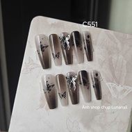 Nailbox-brown ombre upturned nails with cute charms