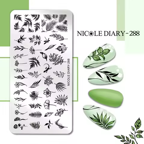 NICOLE DIARY Autumn Maple Leaf Nail Stamping Plates Geometry Flower Animal Nail Art Stamp Templates 