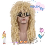 MIHAN 70s 80s Rockstar Wig, Long Curvy Halloween Party Cosplay Wig, Fluffy Punk Mullet Wig