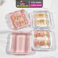 Hộp Đựng Nail Box Trưng Bày Móng Giả Bằng Nhựa Chuyên Dụng Màu Hồng Trong, Hình Vuông Bo Cạnh, Mới S