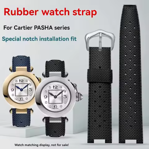 Rubber Men's Watch Strap for Cartier Pasha PASHA Series Notch Watch Bracelet 20X10mm 20x12mm 22x15mm
