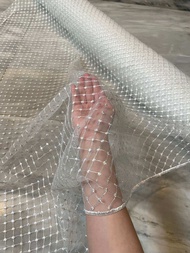 Kain Brokat Tile Bordir Maze Tile Kotak mesh Warna Putih Tulang Broken White