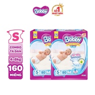 COMBO 2 Tã dán BOBBY siêu khô thoáng size S80 miếng cho bé từ 4-8kg
