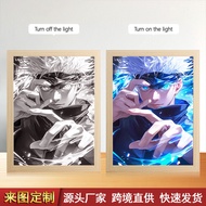 Anime Light Painting Bedside Night Light Wooden Photo Frame Ornaments Table Gift Painting Anime Cart