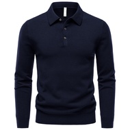 WEIQIYUE | เสื้อสเวตเตอร์แขนยาวคอปก POLO สำหรับผู้ชาย