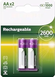 Philips R6B2A260/10 1.2V AA Rechargeable Batteries Pack of 2 Ideal for a Wide Range of Devices, Dura