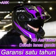 [Barang Spot+COD] AXK Helm full face Tersedia 3 warna Lapisan bantalan busa EPS Kerai dua lapis Mobil balap dewasa Lensa ganda Cermin luar transparan Pelindung matahari dari cermin dalam Helm full face pria Helm full face termurah Helm pria keren murah