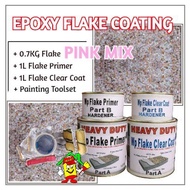 PINK MIX FLAKE • Epoxy Flake Coating Set c/w Painting Toolset • Refurnishing Floor • No Hacking • Waterproofing