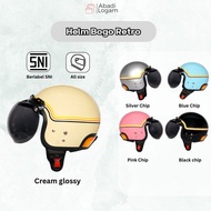 Helm Bogo Retro Dewasa Ori Cepol Hijab Wanita Carglos Full Leher Warna Terkini SNI Biru CG Motif