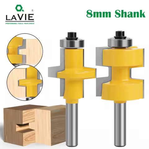 LAVIE 2pcs 8mm Shank T-Slot Bearings Square Tooth Tenon Bit Milling Cutter Carving Router Bit Set Fo
