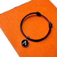 A - Z epoxy initial bracelet / black initial rope bracelet / letter initial bracelet