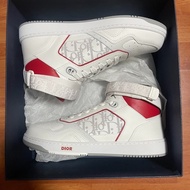 DIOR正品迪奧B27 牛皮 高幫 時尚板鞋 男款 白紅 41碼