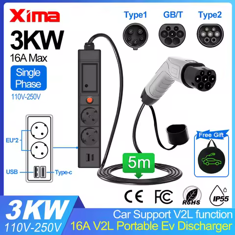 XIMA Car EV Discharge For BYD V2L GBT Type1 Type2 16A 5M Electric Vehicle Outdoor Discharger110v Wit