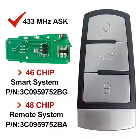 ID46/ID48 Chip 3 Buttons 433MHz Smart Remote Car Key For VW Passat B6 3C B7 Magotan CC 2004-2015 PN 
