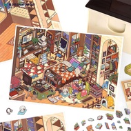 NANASALONNN MBTI Leisure Suite 3D Home Diary Landscape Sticker Miniature Scene DIY Pocket Cabin Scen
