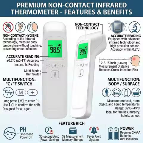 Portable Non-Contact IR Thermometer Fast Measure Fingertip Oximeter SpO2 PR Medical Monitor