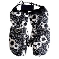 意大利名牌PRADA黑色剪影花圖案夾棉防寒禦寒雪地手套 100%正版