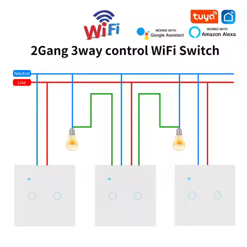 3way Wifi Switch 1/2/3gang Touch Light Switches With Tempered Glass Support Tuya Smart Life APP Voic