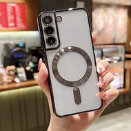 Plating Clear CD Texture Magnetic For Magsafe Case For Samsung S24 S23 S22 S21 S20 Plus Ultra FE A15