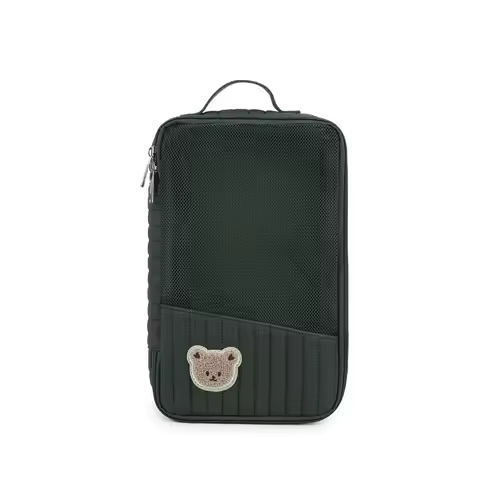 Cartoon Bear Embroidered Mesh Diaper Pouch Striped Zippered Infant Care Organizer Cotton Compact Han