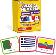 Menique, Flags of The World, Memory Matching Game in Spanish, for Kids and Adults, 100 Tiles 50 Pair