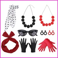 50's Costume Polka Dot Headband Necklace for Women 5pcs Disco Outfit Fancy Dress Party Outfits for G