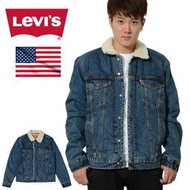 【羊絨裡毛領XS-XXL號】美國LEVIS Sherpa Trucker Jacket 深藍石洗鋪棉袖牛仔外套保暖夾克