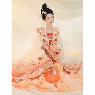 Song Dynasty Style Long Sleeve Hanfu Outfit - Orange Women's Set
