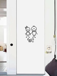 卡通圖案門貼,黑色PVC廁所標誌貼紙適用於家庭裝飾