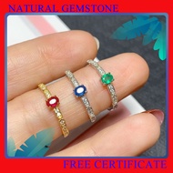 925 Silver Natural Ruby Sapphire Emerald Wedding Ring Adjustable Size